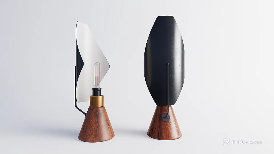 Modern Table Lamps With Silver And Black Shades Wooden Bases And Metallic Accents 3d model 
