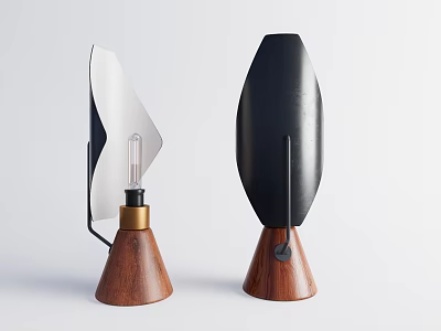 Modern Table Lamps With Silver And Black Shades Wooden Bases And Metallic Accents 3d model