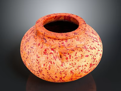 Handcrafted Ceramic Sculpture Pottery Jar with Orange Red Spots Round Spherical Texture 3d model