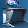 Modern Office Desk Setup With Multiple Monitors Ergonomic Chair And Blue Lighting Accents