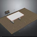 Bus Shelter Structure With White Roof Billboard Bench And Brick Pavement