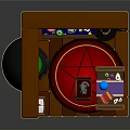 Enchanted Wizard Study Interior With Stone Fireplace Wooden Bookshelf Colorful Bottles And Cauldron