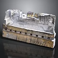 Ancient Stone Ruins Architectural Model With Weathered Walls And Steps Base