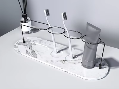 Modern Bathroom Cabinet Rack With Marble Base And Metal Frame For Toothbrushes And Toothpaste 3d model