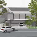 Modern Detached Villa Featuring Large Glass Windows Garage And Lush Greenery
