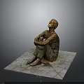 Man Sitting Bronze Statue With Arms Crossed Looking Up On Square Stone Slab