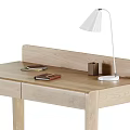 Light Wood Writing Desk And Office Chair Set With Lamp Books And Wheeled Base