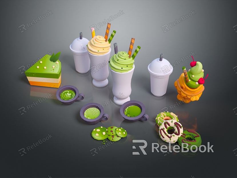 Modern Food Ice Cream Cartoon Food Matcha Cartoon Ice Cream model