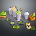 Green Themed Desserts Featuring Creamy Shakes Layered Cake And Frosted Donuts