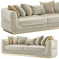 Beige Velvet Two Seater Sofa With Decorative Pillows And Gold Accents