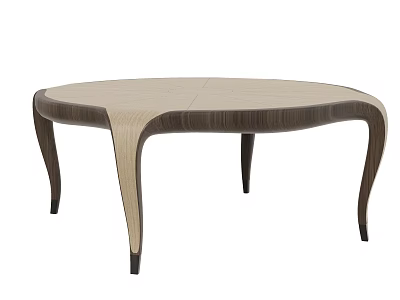 Modern Round Coffee Table With Light Beige And Dark Brown Curved Wooden Legs 3d model