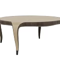 Modern Round Coffee Table With Light Beige And Dark Brown Curved Wooden Legs