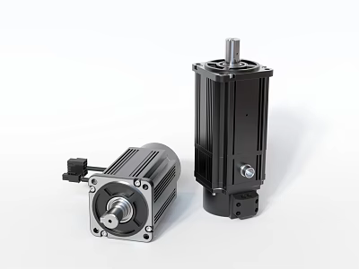 Two Industrial Motors Horizontal And Vertical Types With Metal Components And Connection Wires 3d model