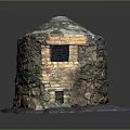 Round Stone Structure Featuring Small Window Door And Green Moss On Base 3d model