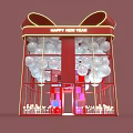 Red Gift Box Shaped Building With Glass Windows White Balloons And Decorative Lighting 3d model