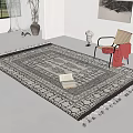 Leisure Chair with Red Blanket on Large Area Rug Featuring Books Vase and Framed Artwork