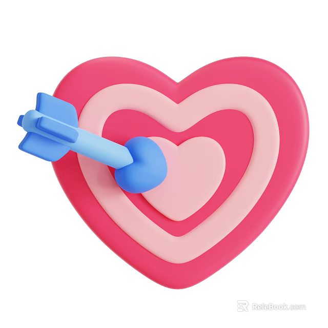 Modern Pink Layered Heart Shaped Decorative Ornament Set With Blue Arrow 3d model 