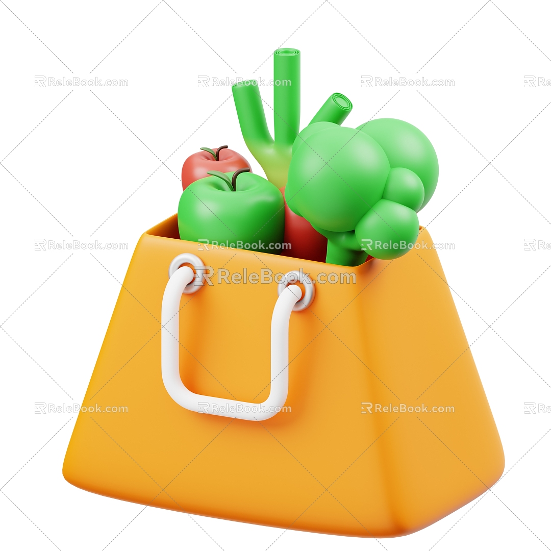 Modern Shopping Bag Apple Broccoli Cartoon Shopping Bag 3d model