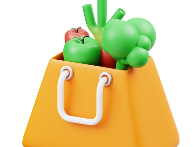 Modern Shopping Bag Apple Broccoli Cartoon Shopping Bag 3d model