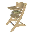 Wooden Child High Chair With Natural Wood Color Backrest And Safety Belt