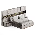 Modern Upholstered Double Bed With Geometric Headboard And Bedside Storage Units 3d model