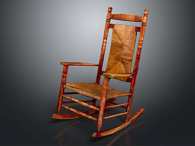 Classic Wooden Rocking Chair With Traditional Design Armrests Brown Finish And Comfortable Seating 3d model