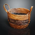 Handwoven Household Basket With Two Handles And Brown Black Stripes