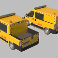 Yellow Utility Vehicles Featuring Warning Lights Stripes Van and Pickup Models 3d model