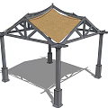 Modern Pergola With Geometric Frame Supportive Pillars And Yellow Roof Design