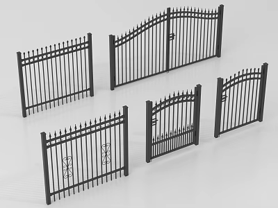 Ornate Wrought Iron Railings with Various Gate and Fence Designs for Home Exteriors 3d model
