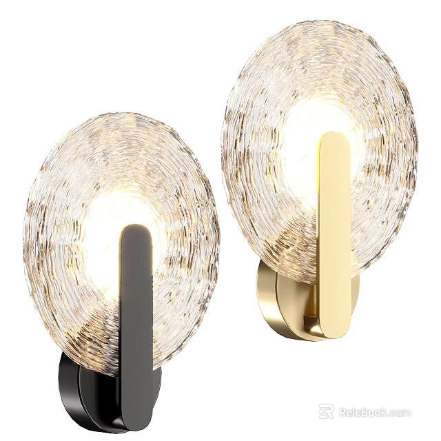 Modern Wall Lamps With Textured Glass Shades And Black Gold Finishes Emitting Warm Light 3d model 
