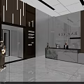 Modern Elevator Lobby Design With Wooden Decorative Panels Marble Flooring And Elevator Doors