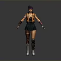 Game Movie Character With Purple Hair Orange Vest Black Skirt And White Boots Knee Pads