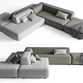 Modern Gray Sectional Sofa Interior With Soft Pillows And Cozy Throw Blanket 3d model