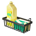 Black Kitchen Organizer Basket With AXE Dish Soap And Green Sponges