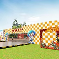 Fun Kids Go Kart Track With Checkerboard Fence And Tire Barriers On Grass Lawn