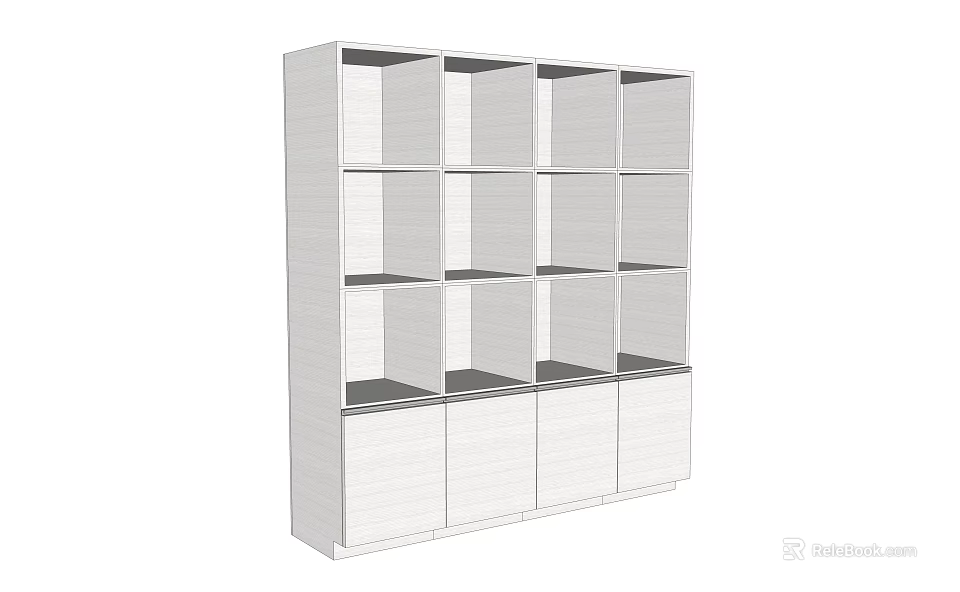 Modern White Bookcase With Open Compartments And Closed Storage Cabinets Design 3d model 