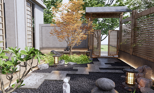 Japanese Courtyard Home Courtyard Landscape 3d model