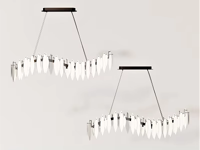 Modern Sleek Chandelier Design With White Leaf Shaped Pendants And Black Metal Frame 3d model