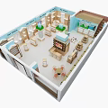 Food Specialty Store Interior With Bright Lighting Blue Walls Green Decor And Wooden Shelves