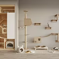 Wooden Cat Activity Room With Tree Scratching Post Bed Bowls And Wall Perches