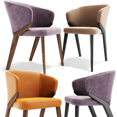 Stylish Upholstered Accent Chairs In Purple Beige Orange With Wooden And Metal Legs 3d model