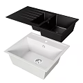 Modern Black And White Kitchen Sink With Single Bowl Design And Drain Hole