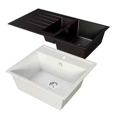 Modern Black And White Kitchen Sink With Single Bowl Design And Drain Hole 3d model
