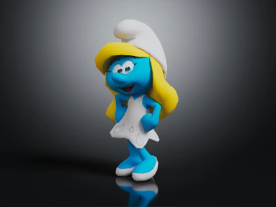 Happy Female Smurf Toy Figure With Yellow Hair White Hat And White Dress 3d model