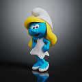 Happy Female Smurf Toy Figure With Yellow Hair White Hat And White Dress