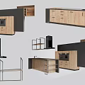 Modern Kitchen Interior With Wooden Cabinets Drawers And Island Setup 3d model