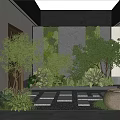 Traditional Courtyard Garden With Stone Paving Green Plants Trees And Glass Skylight