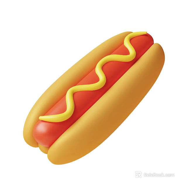 Delicious Hot Dog With Red Sausage Yellow Bun And Mustard Topping 3d model 