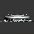 Modern Round Stadium Architecture With Green Turf And Blue Seats Design